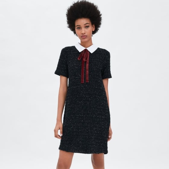 zara tweed dress with bow